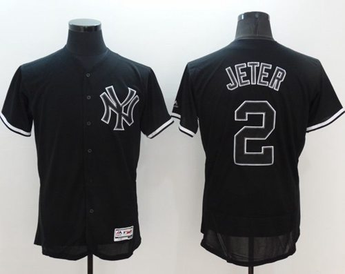 Yankees #2 Derek Jeter Black Fashion Flexbase Authentic Collection Stitched MLB Jersey - Click Image to Close